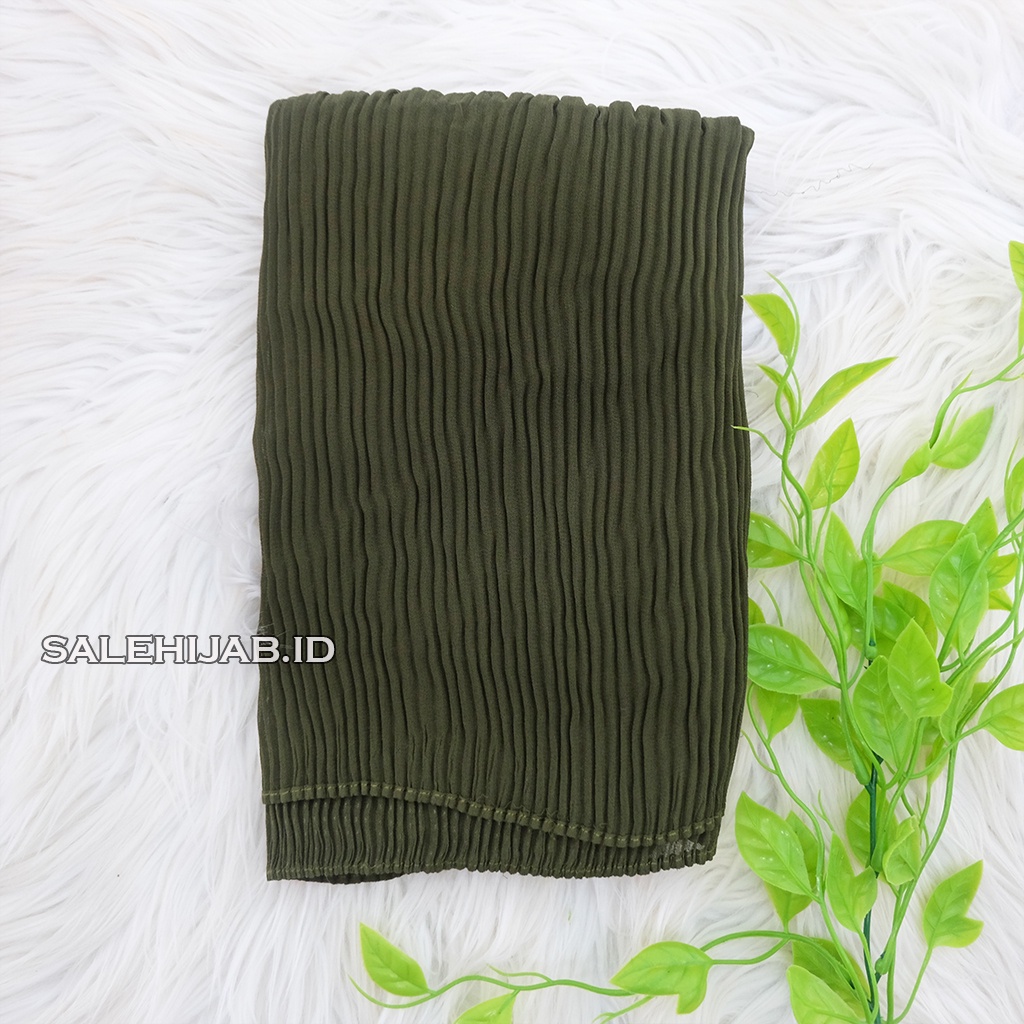 PASHMINA FULL  PLISKET LIDI CERUTY PLEATED || HIJAB PASHMINA CERUTI FULL PLISKET TANPA GARIS TENGAH-ARMY