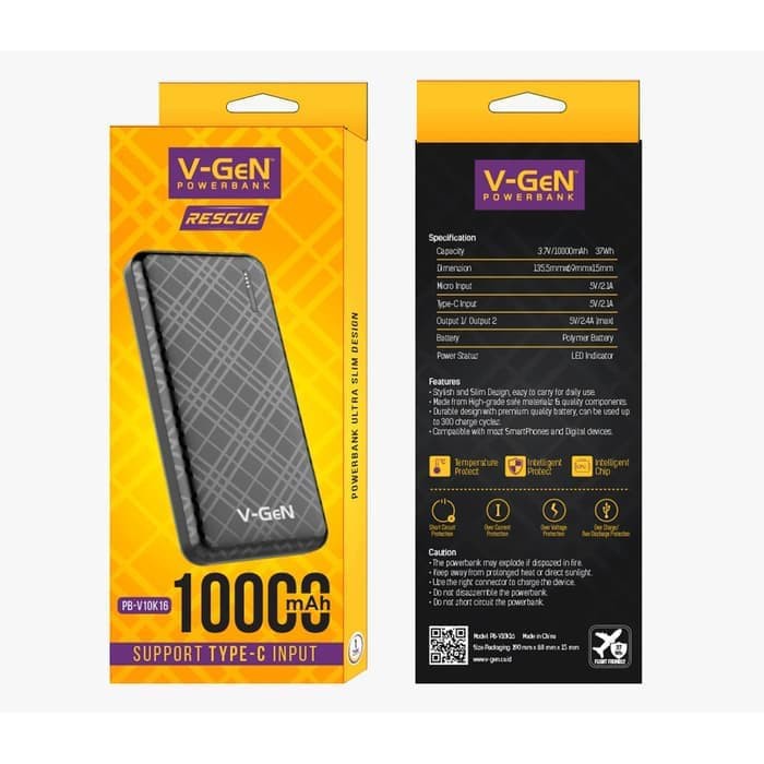 Powerbank V-GeN RESCUE V10K16 10000 mAh Original | Garansi Resmi 1 Tahun