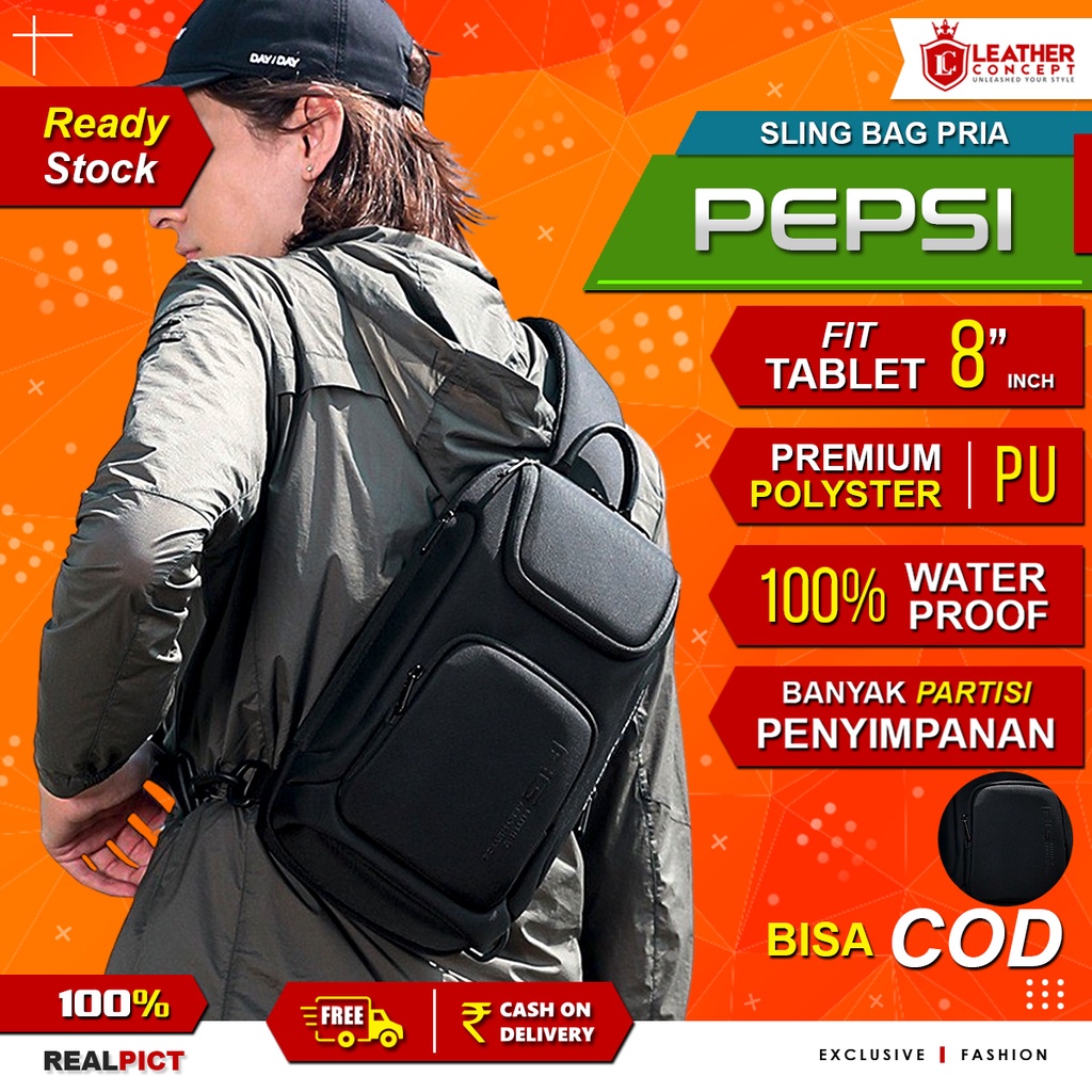 BANGE Tas Selempang Pria Tas Pria Sling Bag Pria Charger USB - PEPSI