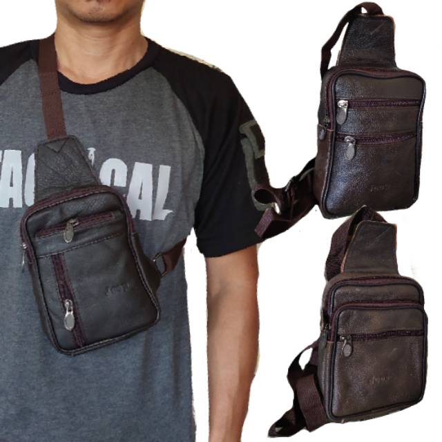 Tas selempang sling bag kulit asli  jeep mini impor