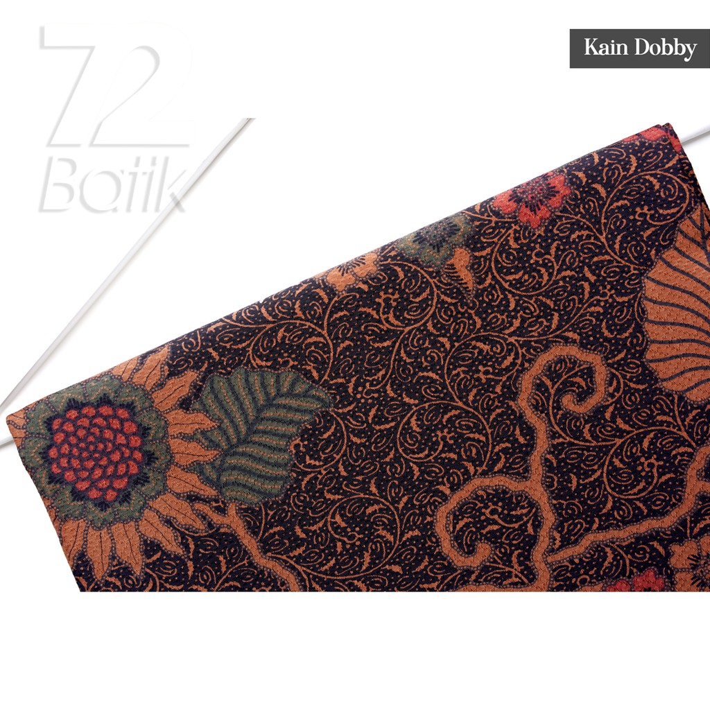 KAIN BATIK PREMIUM Dobby Motif Kembang Warna Hitam Orange Oranye Merah 728005 Cap 72 Jarik Jarit Samping Kebat Panjang Batik Dobby Modern Premium Bahan Seragam Batik Pernikahan Kantor Keluarga Murah Kamen Jadi Batik Bali Lembaran