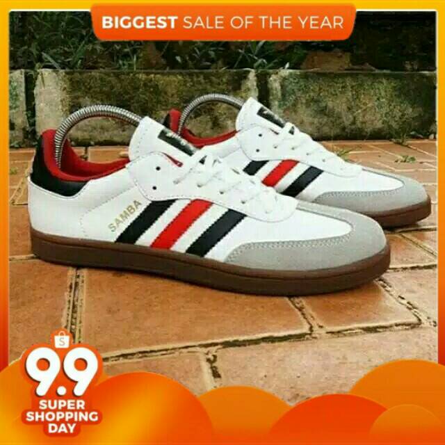 Sepatu adidas Samba Putih Garis Hitam Merah Hitam/Sepatu samba Pria / Wanita