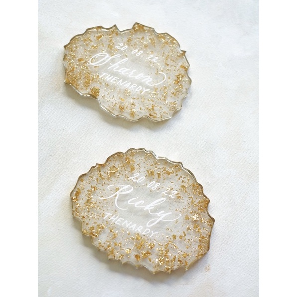 

Agate resin coaster/custom calligraphy/wedding name place card/gift