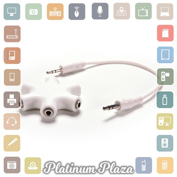 6 Way Ports Male to 5 Female Audio Earphone 3.5mm Jack Splitter Adapter - White`7APVXW-