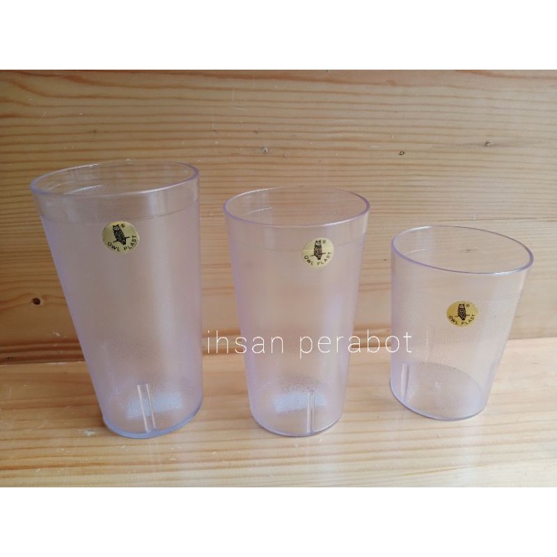 Gelas Mika Transparan / Owl Plastik / Anti Pecah / 250mL / 350mL / 500mL