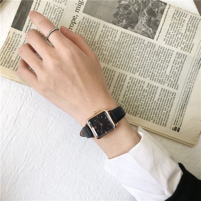 BAJ Jam Tangan Quartz Strap PU Analog Casual Gaya Retro Wanita Persegi Watch Korean Fashion RM030