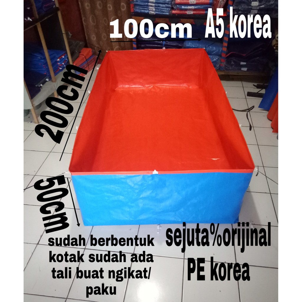 TERPAL KOLAM IKAN KOLAM LELE KOLAM MINI BAK AIR KOLAM CUPANG( UK 100X200X50 TPE PE A5 KOREA
