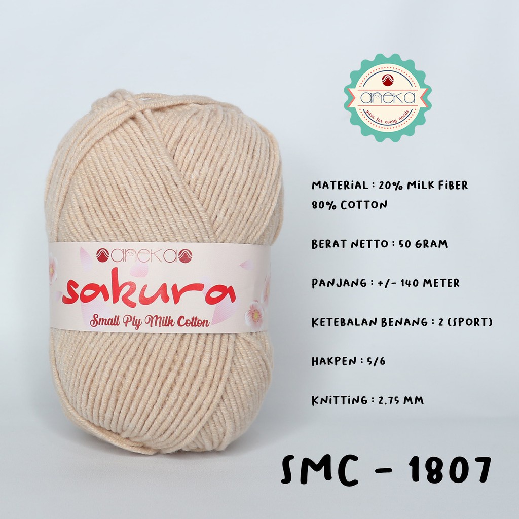 Benang Rajut Katun Susu 4 ply / Sakura SMALL PLY Milk Cotton Yarn - 1807