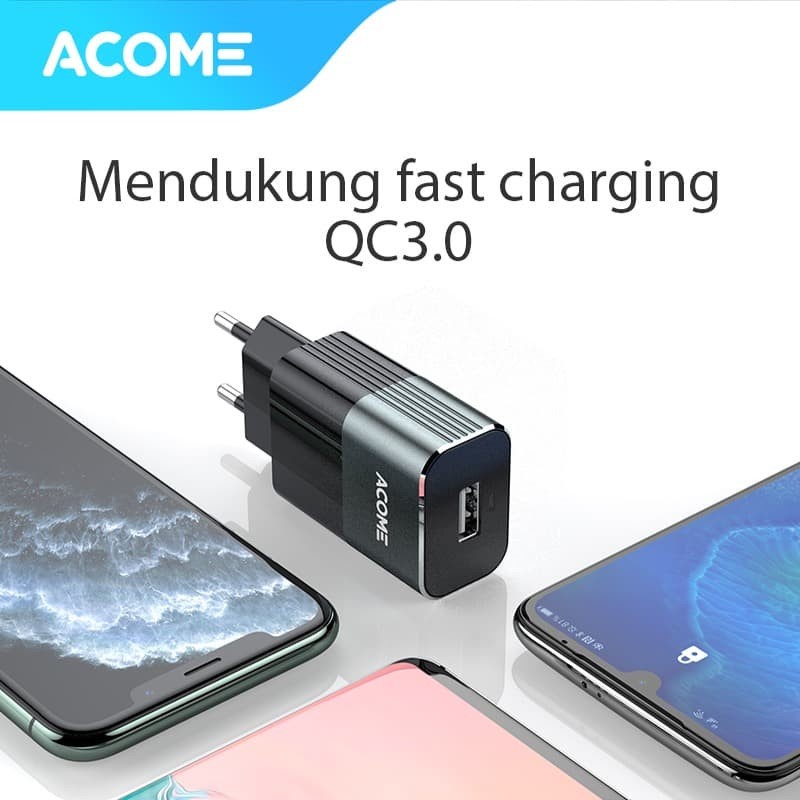 KEPALA CHARGER ACOME AC01 ORIGINAL 3A QC3.0 FAST CHARGING GARANSI RESMI 1 TAHUN