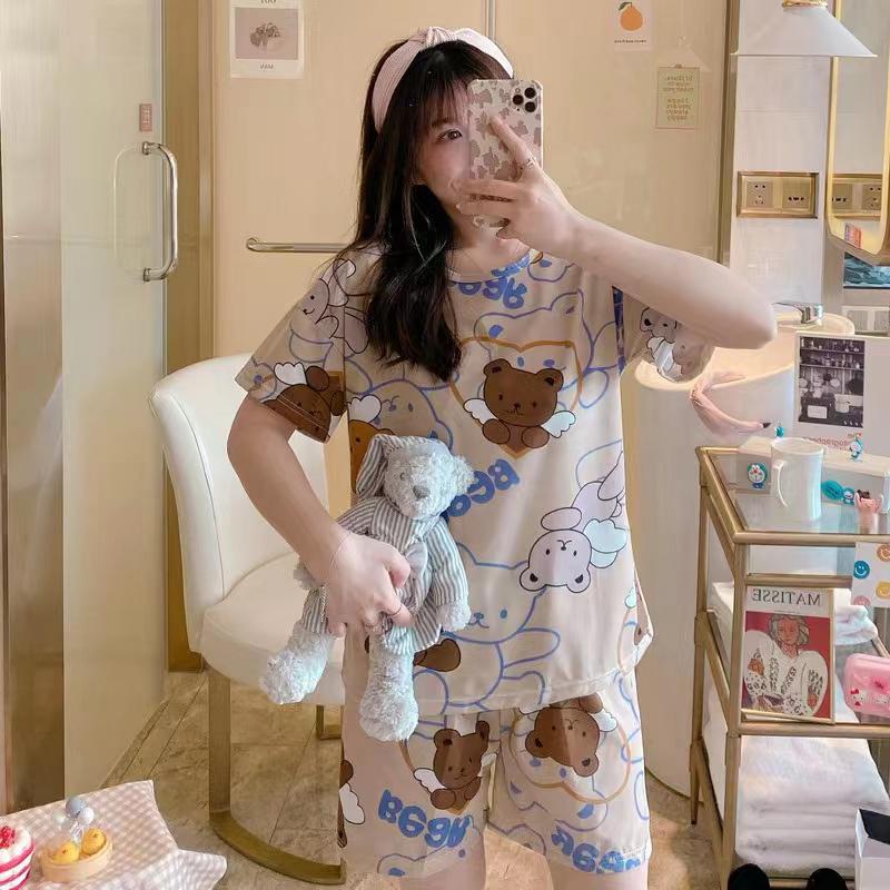Piyama Baju Tidur Import Wanita Fashion Sleepwear Spandex Stelan Rumah Baju Santai Celana Pendek z-HP-Bear Angel