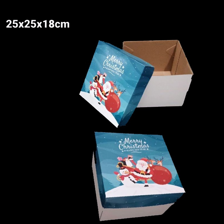 

Box Kue Natal Kotak Kemasan Dus Box Santa Biru 25x25x18 cm Box Merry Christmas Packaging Hampers - 5 Pcs