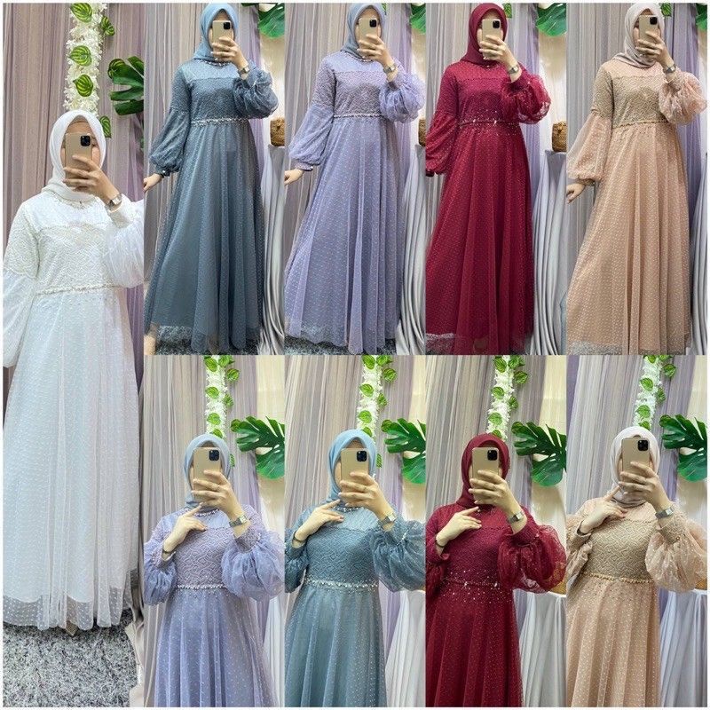 RAWNIE DRESS LENGAN BALON BAJU PESTA /RAFFINA DRESS/GAMIS BROKLAT