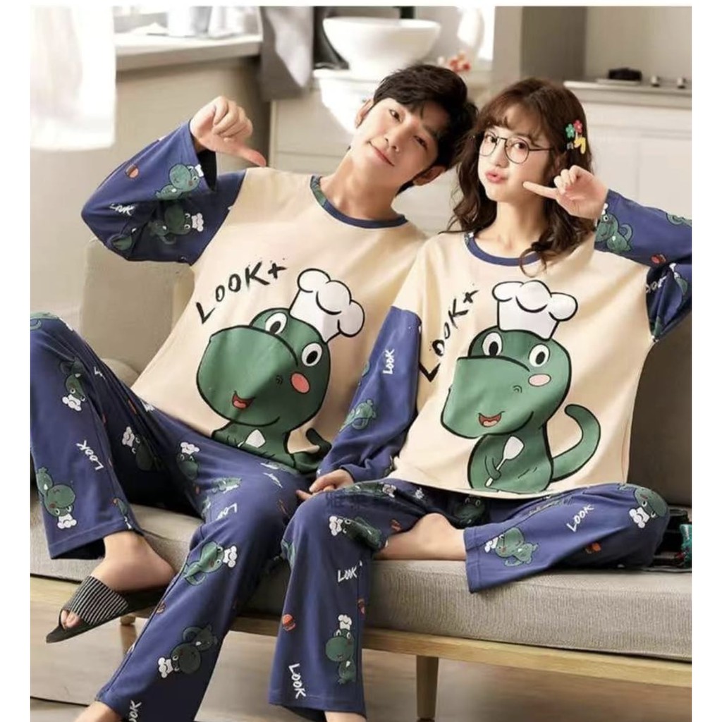 piyama baju tidur bahan kaos katun tebal import couple