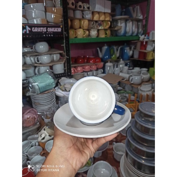 cangkir+pisin biru panjang keramik unik