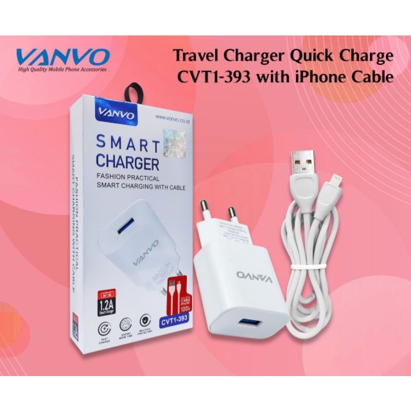 Charger Vanvo Quick Charger CVT-393 iPhone Cable 1.2A Smart Charger