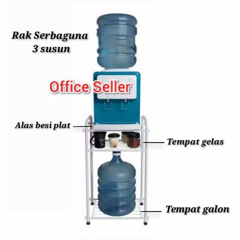 Rak Besi Serbaguna | Rak Dispenser | Rak Rice cooker 3 Susun | Rak Dapur - PUTIH