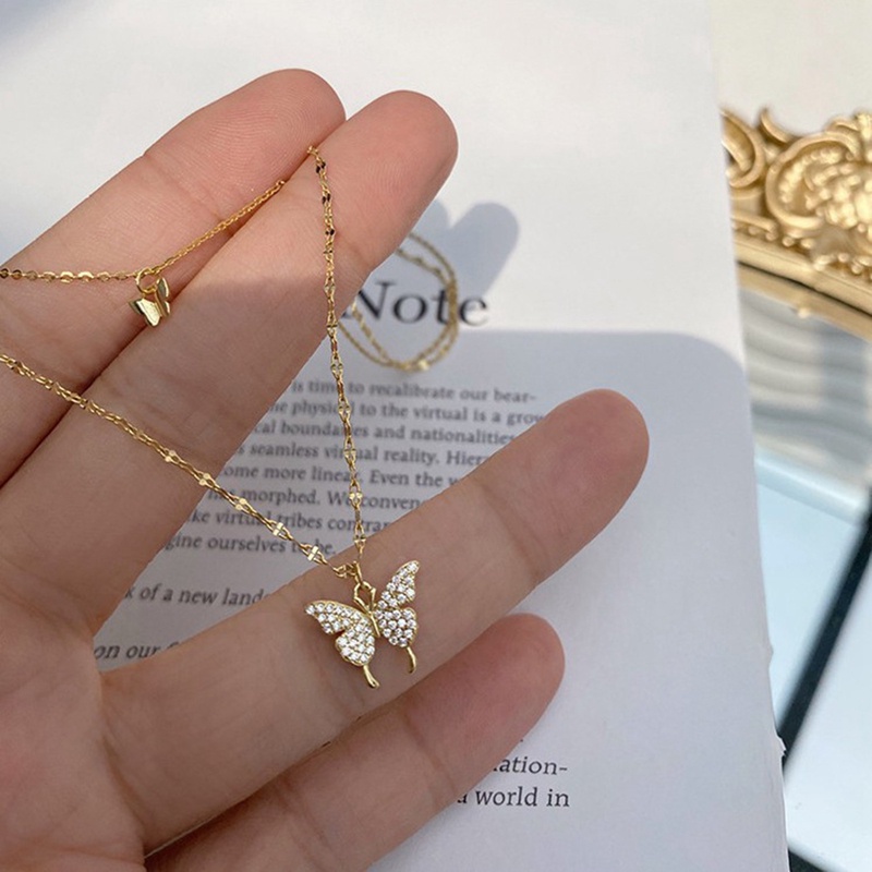 Kalung Rantai Klavikula Ganda Dengan Liontin Kupu-Kupu Untuk Hadiah Anniversary Wanita