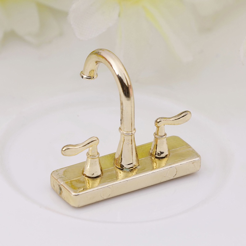 Miniatur Keran Air Ganda Bahan alloy Skala 1: 12 Untuk Dapur Rumah Boneka