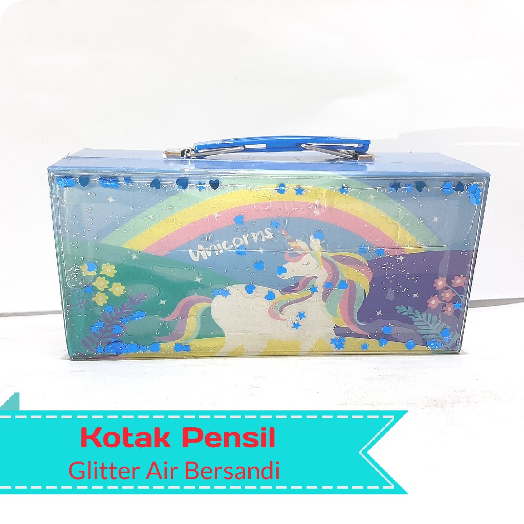 Kotak Pensil Air Glitter Kode Sandi 3 Tingkat-Unicorn
