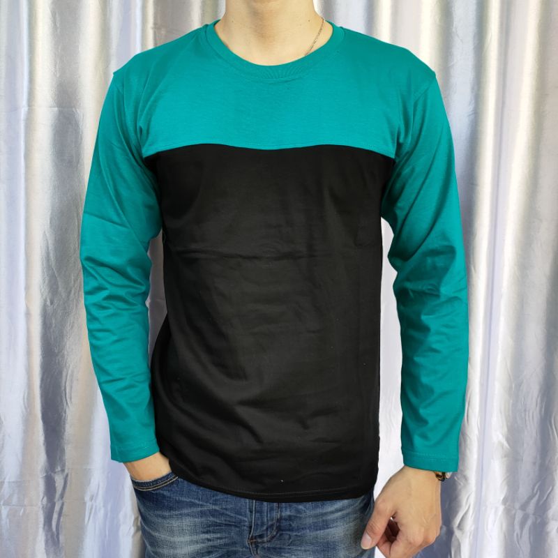 kaos reglan kombinasi TOSCA-HITAM lengan pendek dan panjang uk 20 22 S M L XL XXL