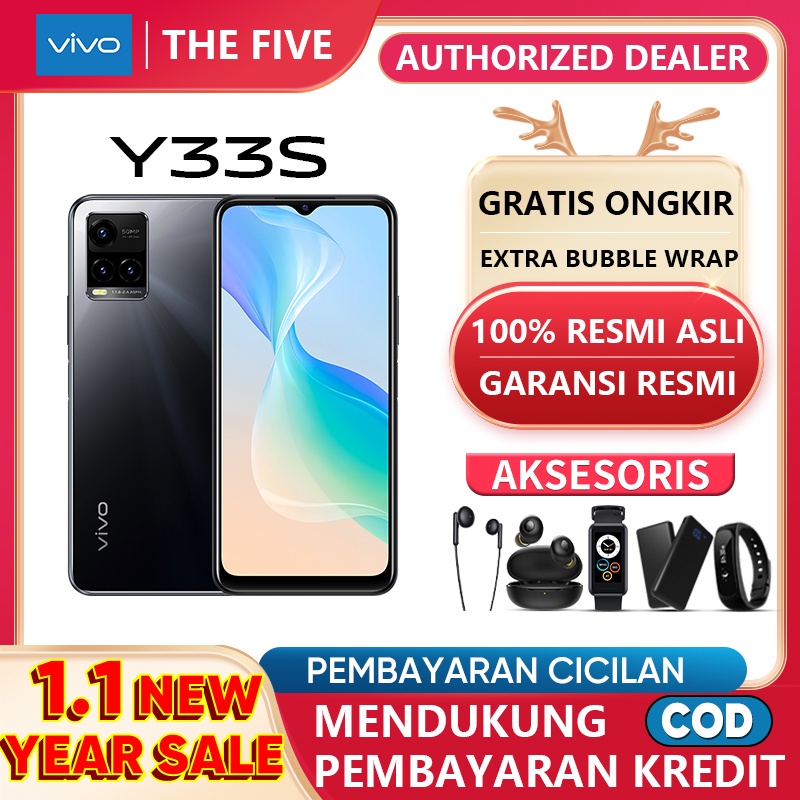 HP vivo Y33s RAM 8GB+4GB ROM128GB 6.58inch 50MP Night Camera 5000mAh 18W Fastcharge 1080p Colorful Screen Garansi resmi COD-Y33S/Blcak 8+128