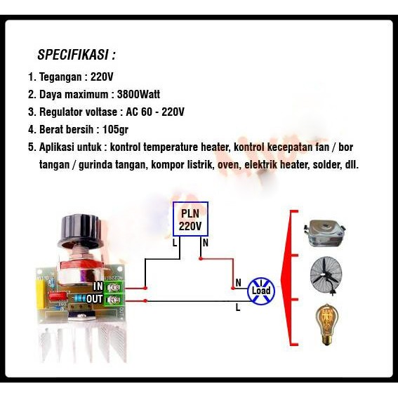 Dimmer Speed rpm Motor AC 220 Volt 4000 Watt ( non casing )