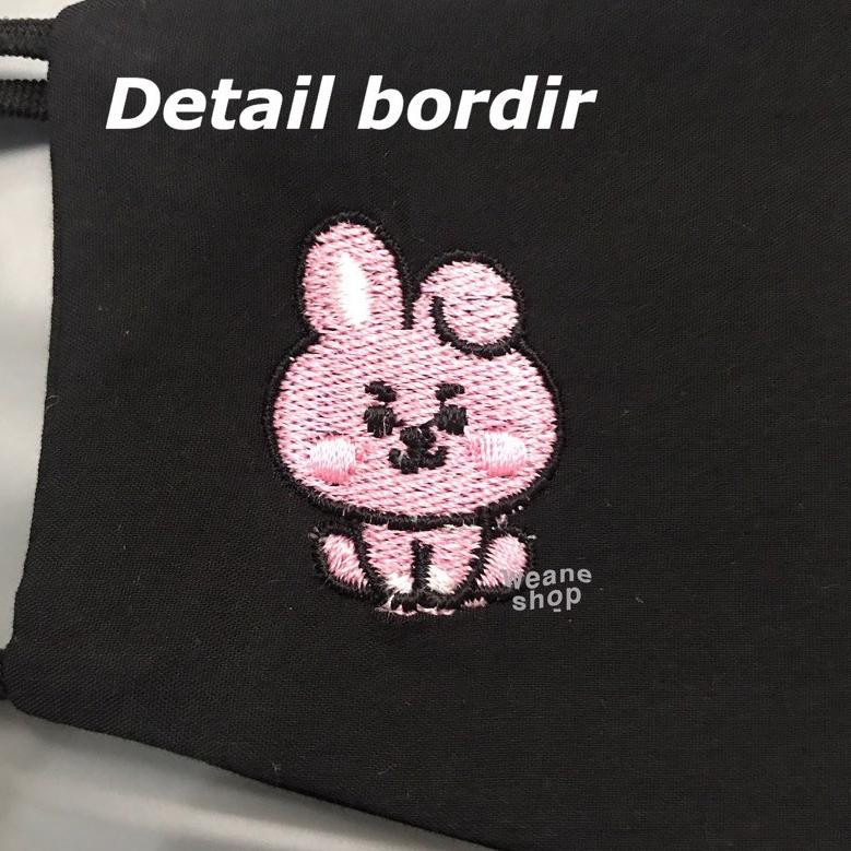 1.1 SALE BT21 MASKER KAIN BORDIR BTS 3 LAPIS EARLOOP / HEADLOOP LUBANG FILTER KATUN TATA CHIMMY RJ K