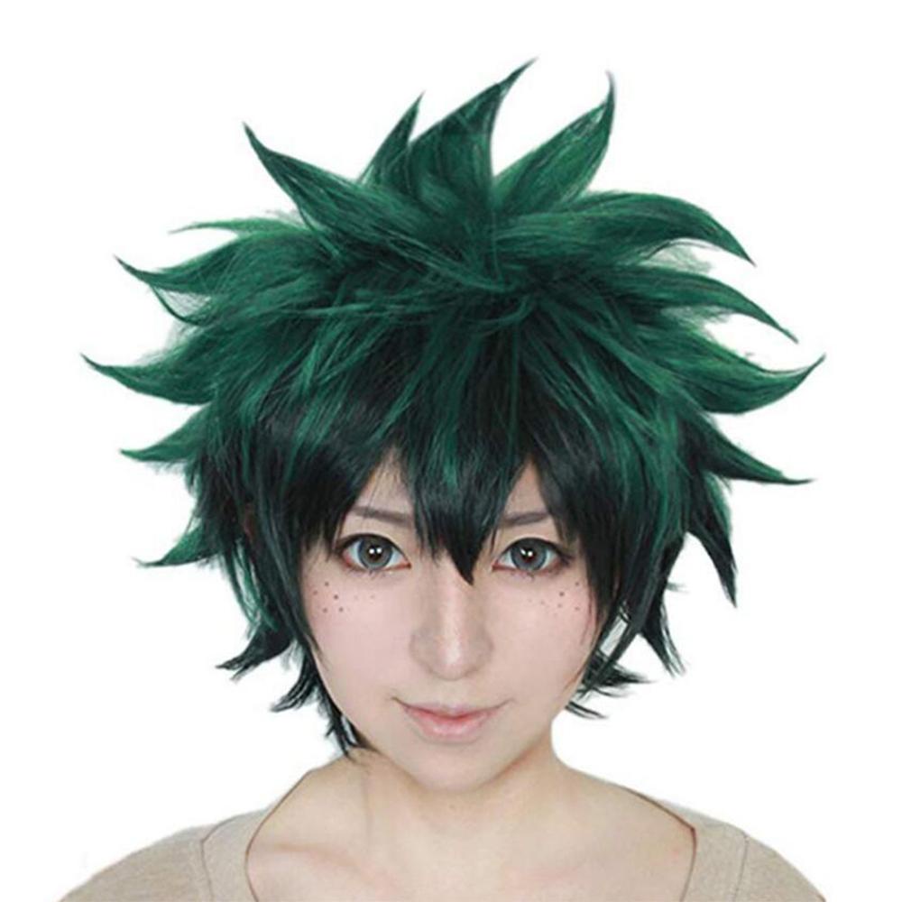 Needway My Hero Academia Wig Unisex Kostum Pendek Tahan Panas Hitam Dan Hijau Wig Cosplay Anime