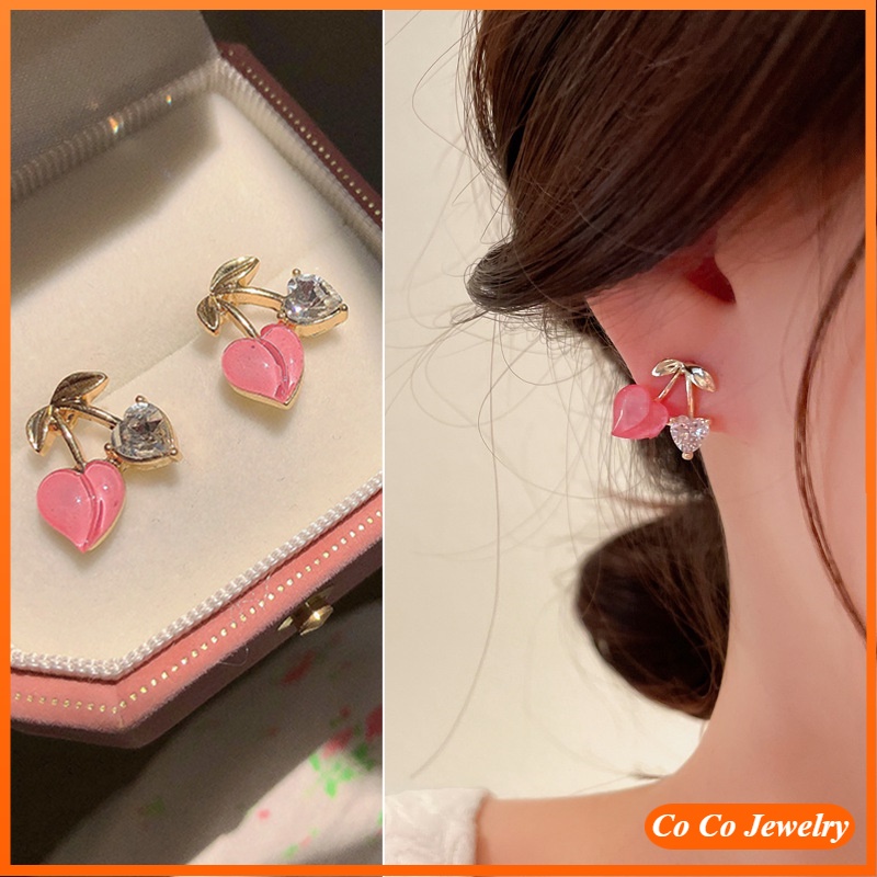 Anting Tusuk Sterling Silver 925 Desain Hati Hias Kristal Zircon Pink Gaya Korea Untuk Wanita