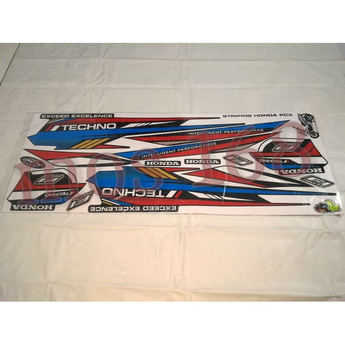 Striping Sticker Stiker Lis Variasi Honda PCX Model Techno Biru Merah f808
