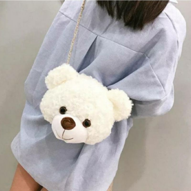 TAS SELEMPANG BONEKA BERUANG-TAS BEAR-SLING BAG-TAS BAHU-KEPALA TEDDY