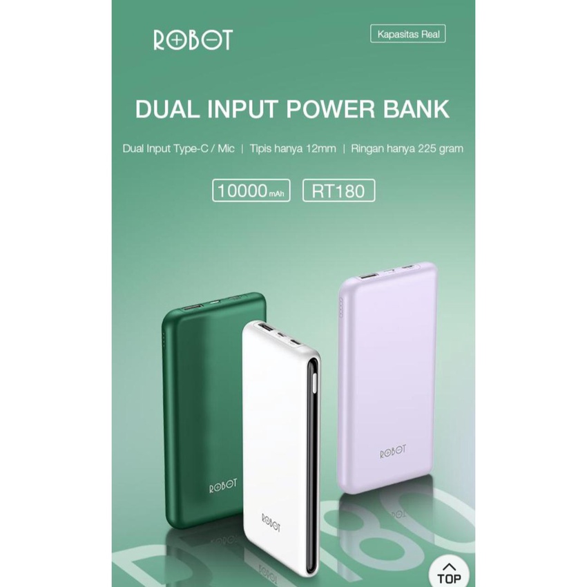 ROBOT RT180 TRAVEL POWERBANK DUAL INPUT PORT MICRO USB &amp; TYPE C POWER BANK 10000MAH