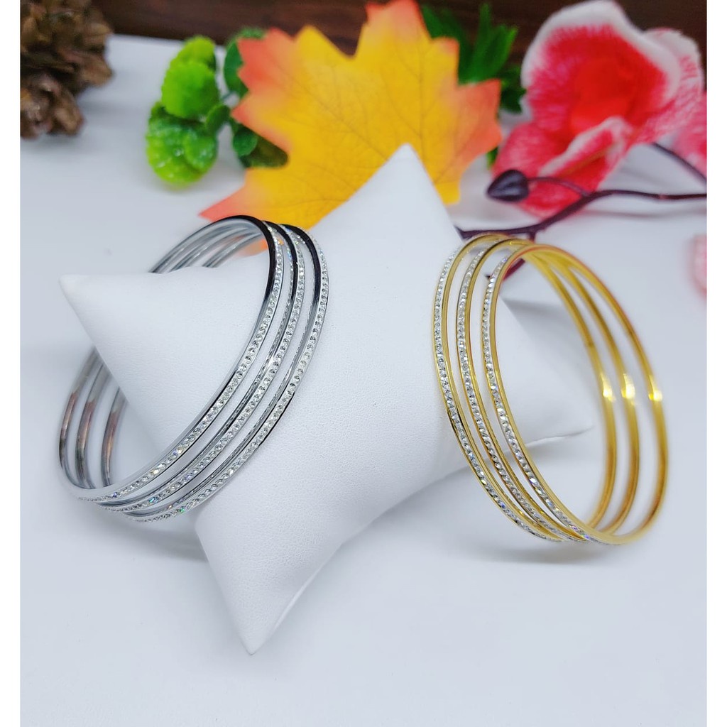 Titanium Gelang Keroncong Full Mata Perhiasan Wanita