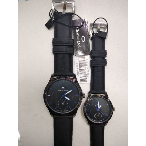 JAM TANGAN PASANGAN TALI KARET WATERRESIS CARLES DELON 5505