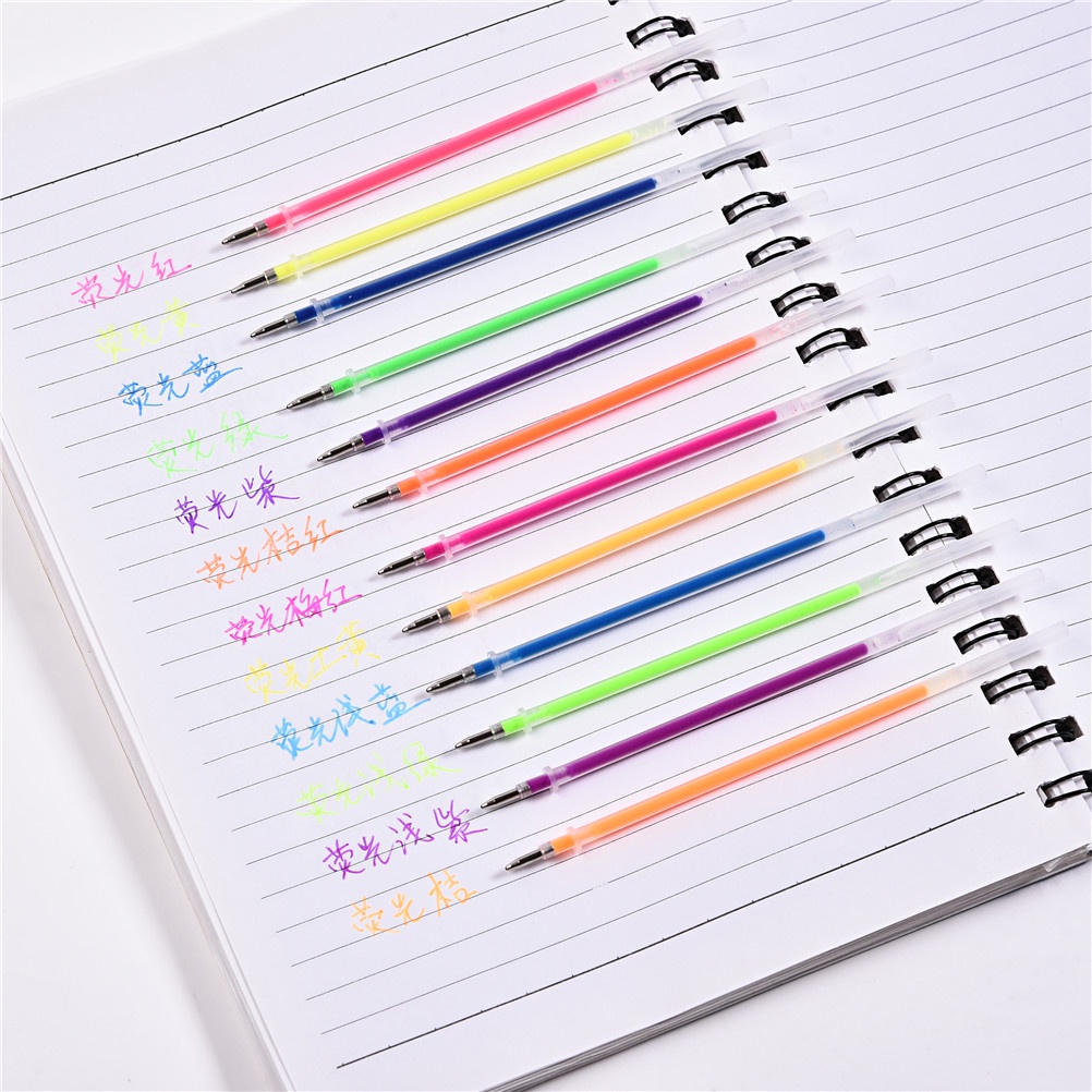 (LUCKID) 48pcs / Set Pulpen Gel Fluorescent Warna-Warni Neon Untuk Stationery