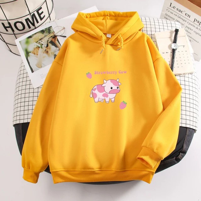 HOODIE JUMPER WANITA STRAWBERRY COW - ATASAN LUCU TERLARIS