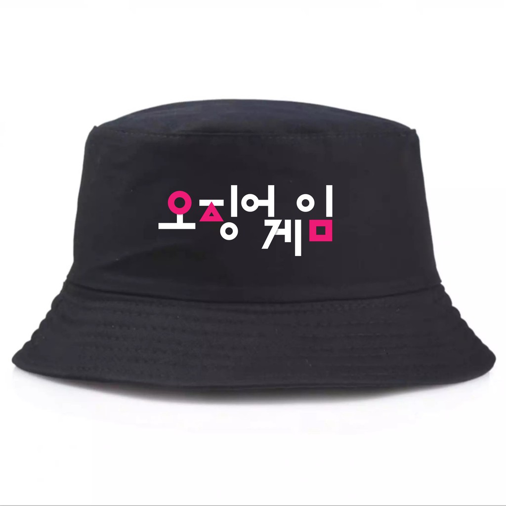 Topi Bucket Dewasa Bulak Balik Sablon  Huruf Korea