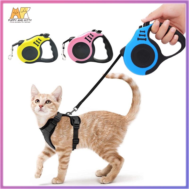 Tali Tuntun kucing Harness kucing Harness Anjing Retractable Dog Leash 3m