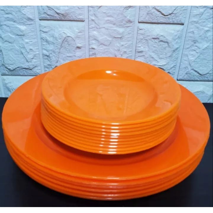 promo hemat set hijau 12pcs isi [ 6 piring makan &amp; 6 piring tatakan gelas ] plastik p.p food save terlaris