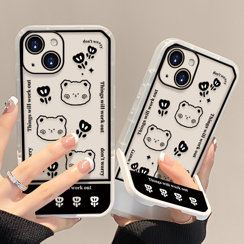 Soft Case TPU Transparan Shockproof Motif Bunga / Beruang Untuk iPhone 12 13 Se 2020 6 6S 7 8 Plus X XS XR 11 Pro Max