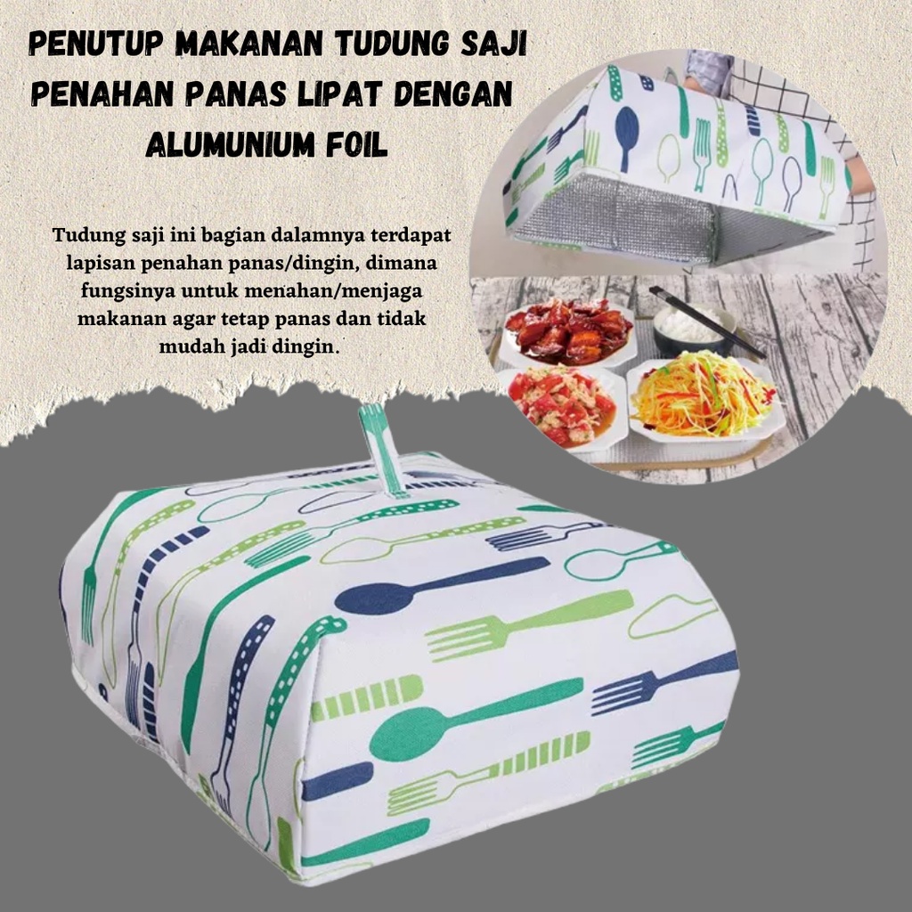 HARGAPROMO!! Penutup Makanan Tudung Saji Penahan Panas Lipat Dengan Alumunium foil Merah Biru