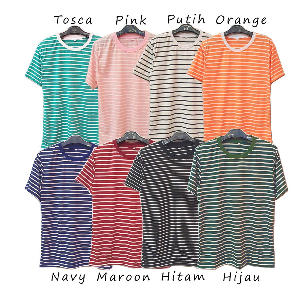 HIPNOP Kaos Pria Striple Salur Soft Katun Kaos Polos STRIPE Baju Polos Salur Garis Garis