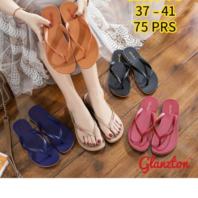 L1819YPS Sandal Jepit Karet Jelly Glanzton Wanita Doff Sendal Flat Teplek Glanston Glaston L1819JPS Import Impor L1819 1819 JPS Cewek Perempuan Terbaru Murah Anti Air 37-41