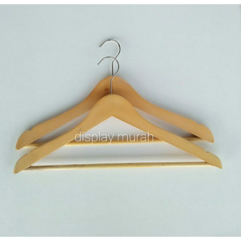 Hanger Kayu Palang Natural Dewasa Wood Gantungan Baju Kayu Celana Rok - BH