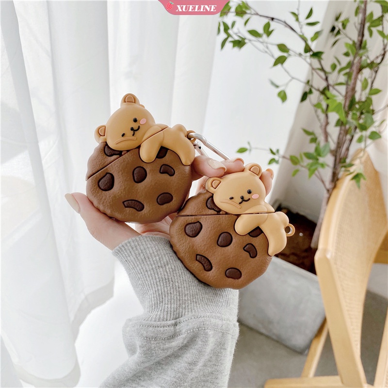 Cover Pelindung Bahan Silikon Bentuk Kartun Cookie Bear Untuk AirPods 1 2 pro