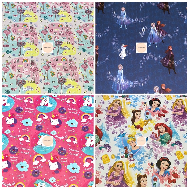 

KERTAS KADO SANSAN WAWA SANWA MOTIF UNICORN MICKEY MINNIE PRINCES