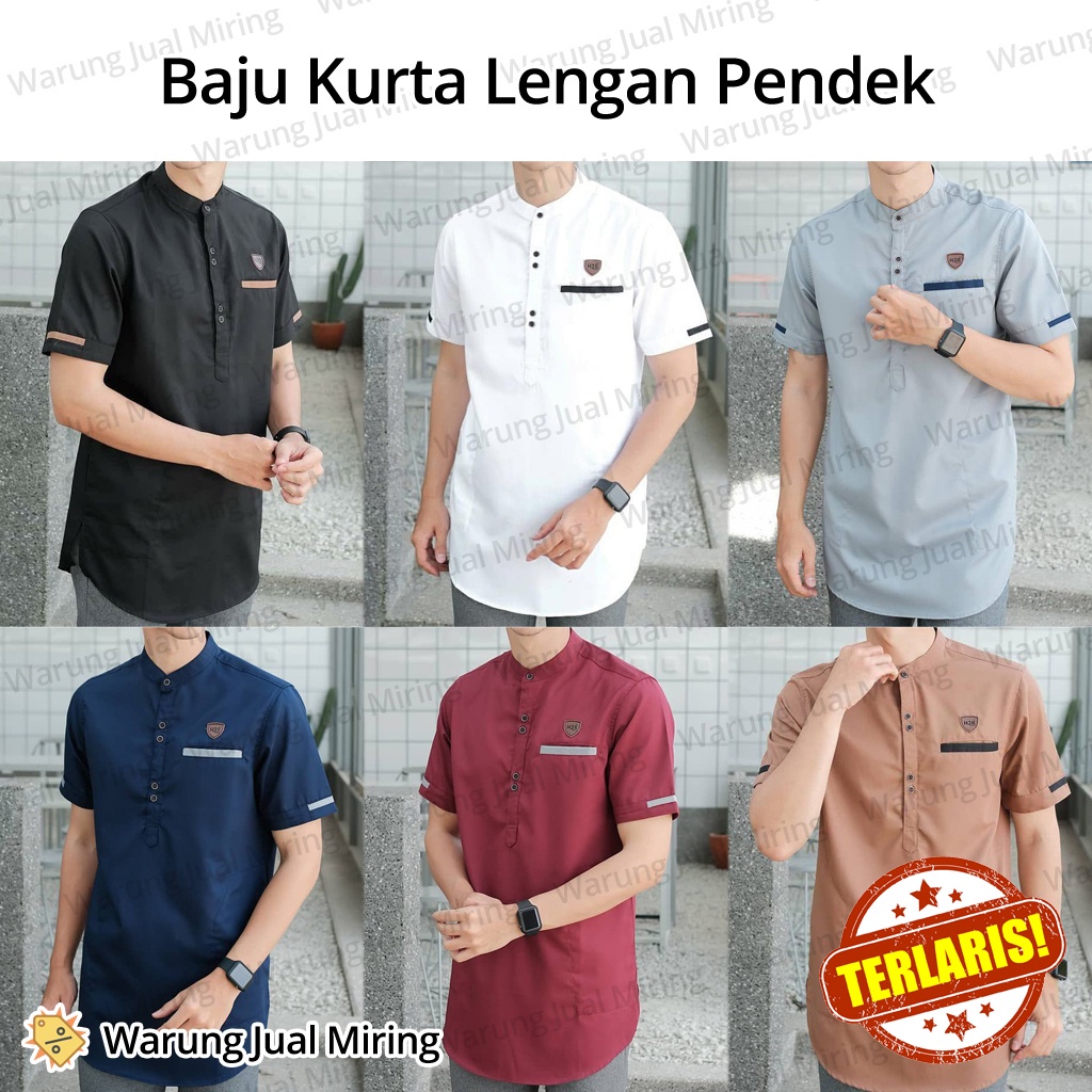 Baju Koko Kurta Lengan Pendek Dewasa Pria Laki Cowok Muslim Pakistan Tangan Santai Untuk Sarung Peci Kokoh Qurta Adem Lembut Katun Toyobo Santri Kemeja Kerah Hitam Putih Biru Donker Coklat Merah Casual Kasual Formal Murah