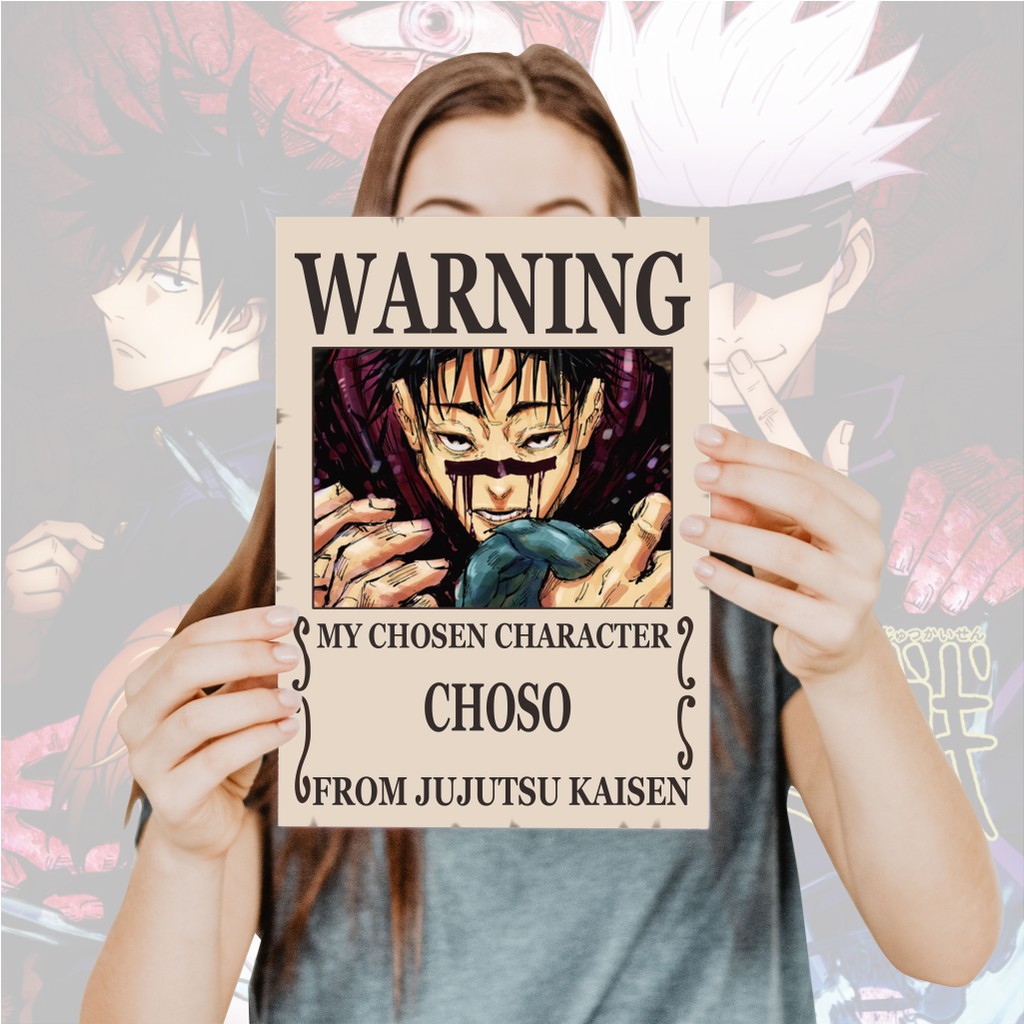 Poster Jujutsu Kaisen Warning Anime Itadori Yuji Fushiguro Megumi Gojo Satoru Sukuna- Size A4+-15 Choso