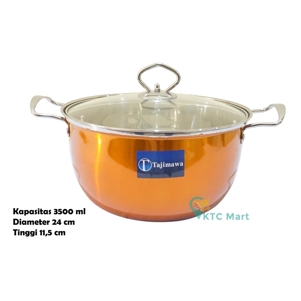 KTCmart - TAJIMAWA Panci Sup Stainless 24 cm Tutup KACA / Panci Masak/ Soup Pot