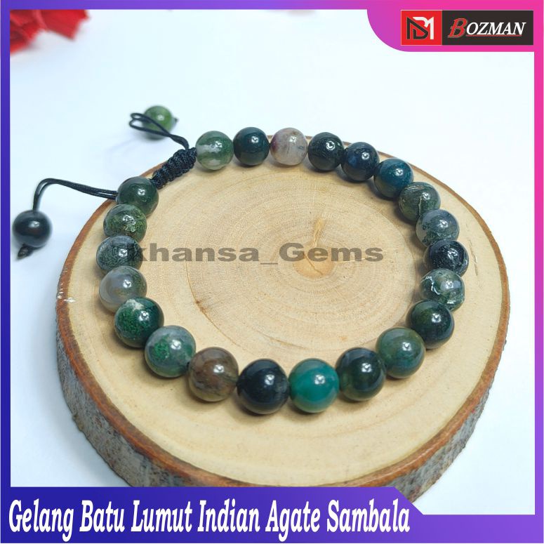 Gelang Tangan Batu Natural Lumut Indian Agate Dim 8mm dan 10mm